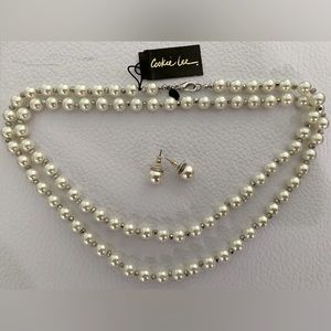 Cookie Lee Glass Pearl Necklace and Earring Set